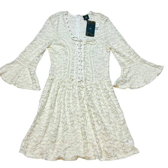 Disney Princess Aurora Dress Women Large White Floral Lace Trim Tie Front New - Picture 1 of 16